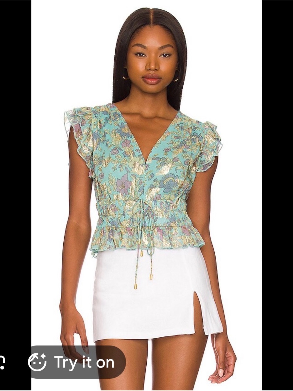 karina grimaldi raffa print top in aqualina